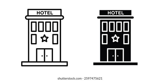 Hotel vector icon set black filled and outlined style.