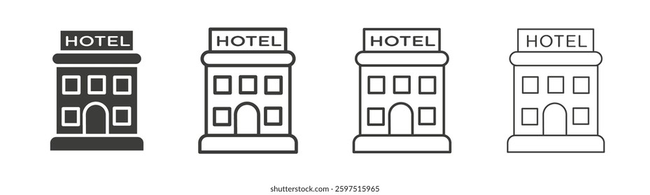 Hotel vector icon set in black and white color.