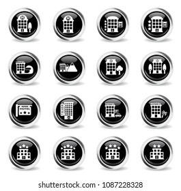 hotel vector icons - black round chrome buttons