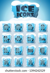 hotel vector icons frozen in transparent blocks of ice