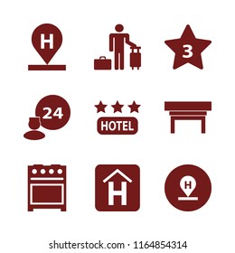 hotel vector icons set. with guest, hotel location, hotel three stars and gas stove in set