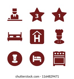 hotel vector icons set. with hotel reception, chef, double bed and gas stove in set