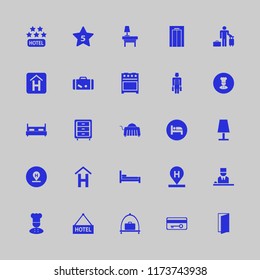 hotel vector icons set. with hotel reception, gas stove, hotel five stars and key card in set