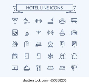 Hotel vector icons set. Thin line outline 24x24 Grid.Pixel Perfect