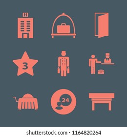 hotel vector icons set. with hotel three stars, nightstand, baggage cart and check in hotel in set