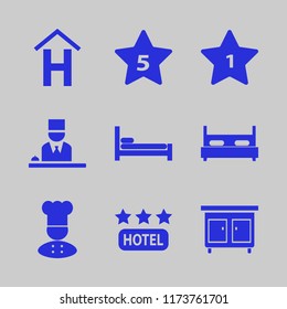 Hotel Vector Icons Set. With Hotel Three Stars, Chef, Hotel Five Stars And Hotel Sign In Set