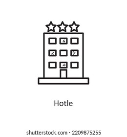 Icono de diseño del contorno del vector del hotel. Símbolo de viaje sobre archivo EPS 10 de fondo blanco