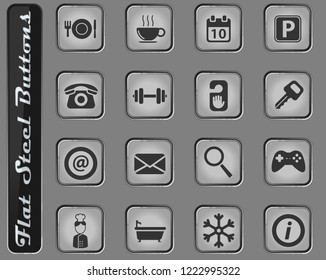 Hotel vector web icons on the flat steel buttons