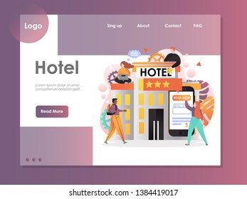 Hotel vector website template, web page and landing page design for website and mobile site development. Hotel booking mobile application concept.