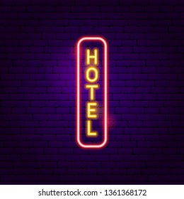 Hotel Vertical Neon Label. Vector Illustration of Street Promotion.