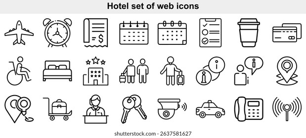 
Hotel Web Icons Set  Outline Vector Symbols