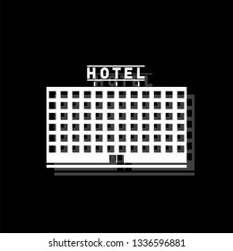 Hotel. White flat simple icon with shadow
