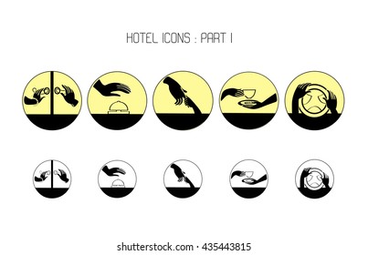 hotel yellow and black flat set  icons of hands in a art deco style part one