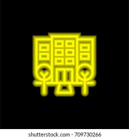 Hotel yellow glowing neon ui ux icon. Glowing sign logo vector