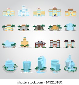 Hotels Icons Set - Isolated On Gray Background - Vector Illustration, Graphic Design Editable For Your Design