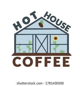 Hothouse (greenhouse) coffee shop flat logo illustration 