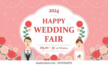 hotizontal frame with bride and groom and roses for wedding promotion