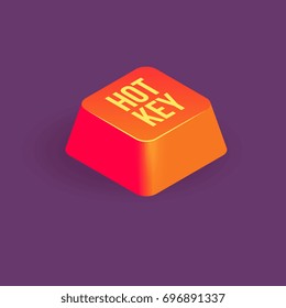 hotkey or shortcut, single red color keyboard key, isometric vector icon.