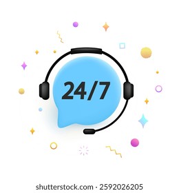 Hotline 24 hours support service icon. Call center contact sign in blue speech bubble. Vector EPS 10