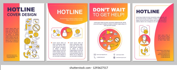 Hotline brochure template layout. Call center. Flyer, booklet, leaflet print design. Customer support. Client service. Contact us. Vector page layouts for magazines, reports, advertising posters