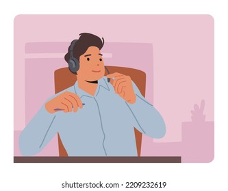 Hotline Call Center, Customer Service Staff in Headset Work. Technical Support Specialist Solve Client Problems Online. Operator Communicate with Clients. Cartoon Vector Illustration