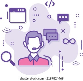 Hotline Concept, Call Center Representative Avatar Vector Icon Design, Cloud computing and Internet hosting services Symbol, Technical Support Agent stock illustration,  