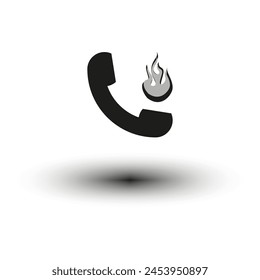 Hotline concept with handset and flame icon. Urgent call symbol, emergency communication. Immediate assistance hotline logo. Vector illustration. EPS 10.