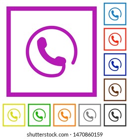 Hotline flat color icons in square frames on white background