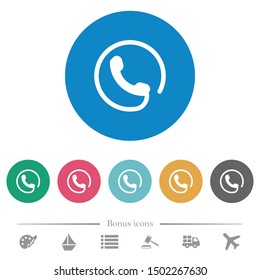 Hotline flat white icons on round color backgrounds. 6 bonus icons included.
