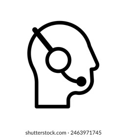 hotline icon, helpdesk icon. Head in headphones with a microphone	