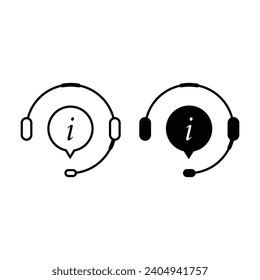 Hotline Info Silhouette Icon Set. Information and Help Center Pictogram. Customer Support Service Symbol Collection. Online Operator, Headset with Speech Bubble Sign. Isolated Vector Illustration.