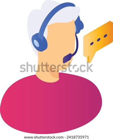 Hotline isometric Concept, Call Center Representative Avatar Vector Icon Design, Cloud computing and Internet hosting services Symbol, Technical Support Agent stock illustration,