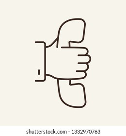 Hotline line icon. Hand holding telephone. Customer support concept. Can be used for topics like helpline, call center, contact