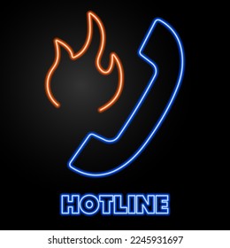 hotline neon sign, modern glowing banner design, colorful modern design trends on black background. Vector illustration.