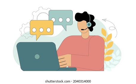 The hotline operator advises clients. Customer service, technical support Vector illustration on white background