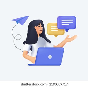 Hotline operator advises customer. 3D Vector character illustration. Customer support, help service, online global technical support 24 7, customer and operator vector. Businesswoman, freelance work