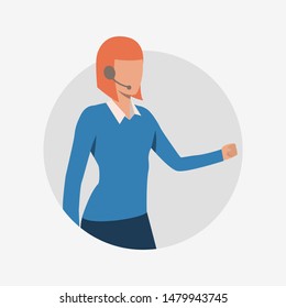 Hotline operator gesticulating. Customer support phone worker with headset, 24 and 7 hotline, female. Customer support concept. Vector illustration for presentation slide, poster, new projects