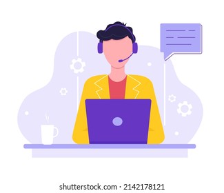 Hotline Operator, Manager. Customer Service And Advice, Online Global Technical Support Around The Clock. Vector Illustration