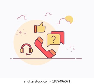 hotline service concept phone headphone like hand icon with soft color solid line style