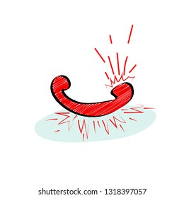 Hotline support - doodle style concept with ringing handset. Vector illustration