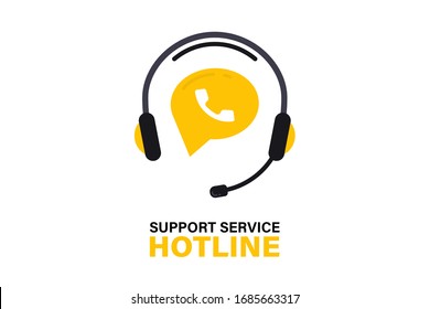 Hotline support service with headphones. Call center, hotline concept of client network for ecommerce and user consultation. Customer Support, Consultation, consultant, secretary. Support service Icon