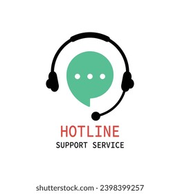 hotline support service with headphones. concept of consultation, telemarketing, consultant, secretary. isolated on white background. flat style modern brand design vector illustration
