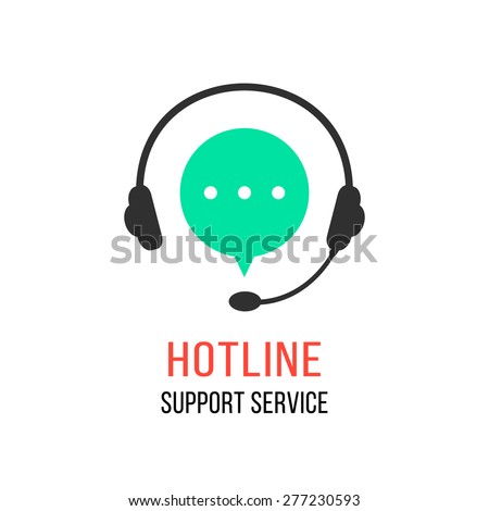 hotline support service with headphones. concept of consultation, telemarketing, consultant, secretary. isolated on white background. flat style modern brand design vector illustration