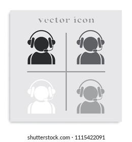 Hotline support service with headphones flat black and white vector icon.