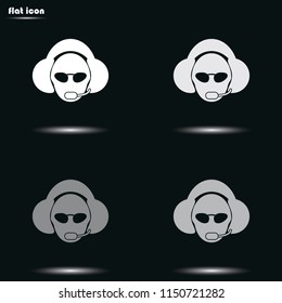 Hotline support service with headphones flat grayscale vector icon.
