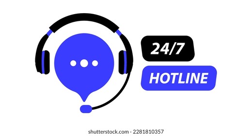 Hotline support service. Tech support symbols. Call center, hotline client consultation. Support service symbols. Consultation, consultant, secretary. Vector illustration