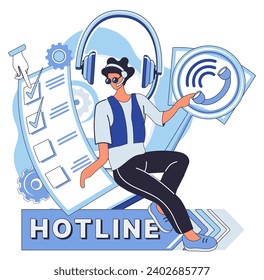 Hotline vector illustration. Information flows effortlessly through our communication center, aiding your needs In realm IT, our hotline metaphorically bridges gaps in your understanding