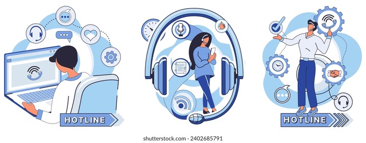 Hotline vector illustration. Navigate complexities IT with ease, guided by our hotline metaphor Need assistance Our helpline is lifeline in expansive sea cyberspace Connect with our business support