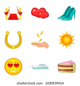 Hotly favourite icons set. Cartoon set of 9 hotly favourite vector icons for web isolated on white background