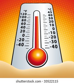 Hotness thermometer in the sand vector illustration